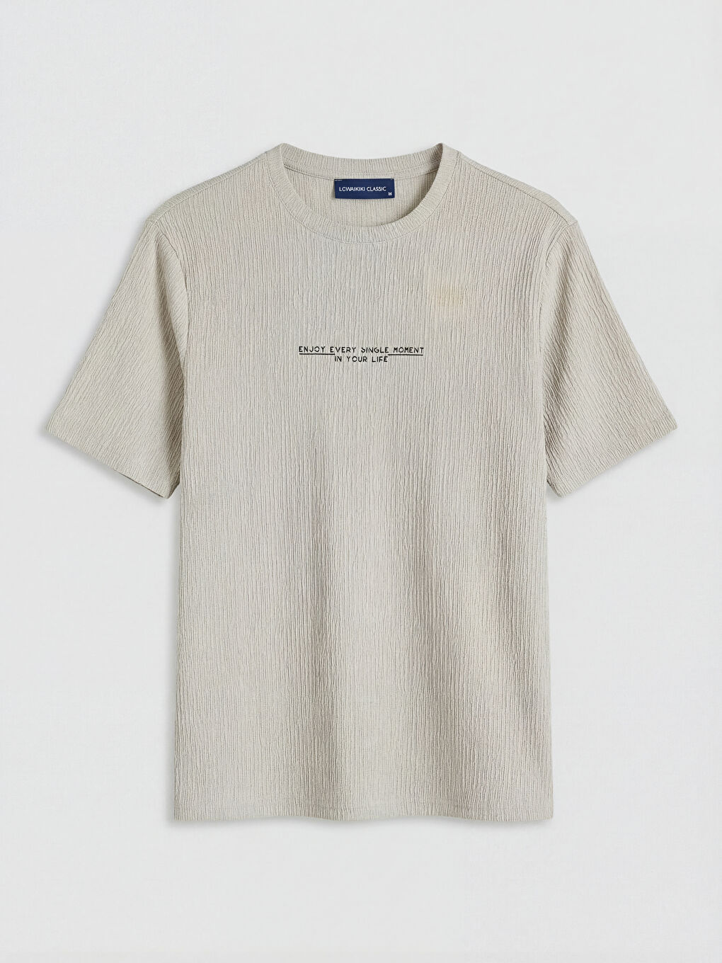 Gri Bisiklet Yaka Baskılı Erkek Tişört