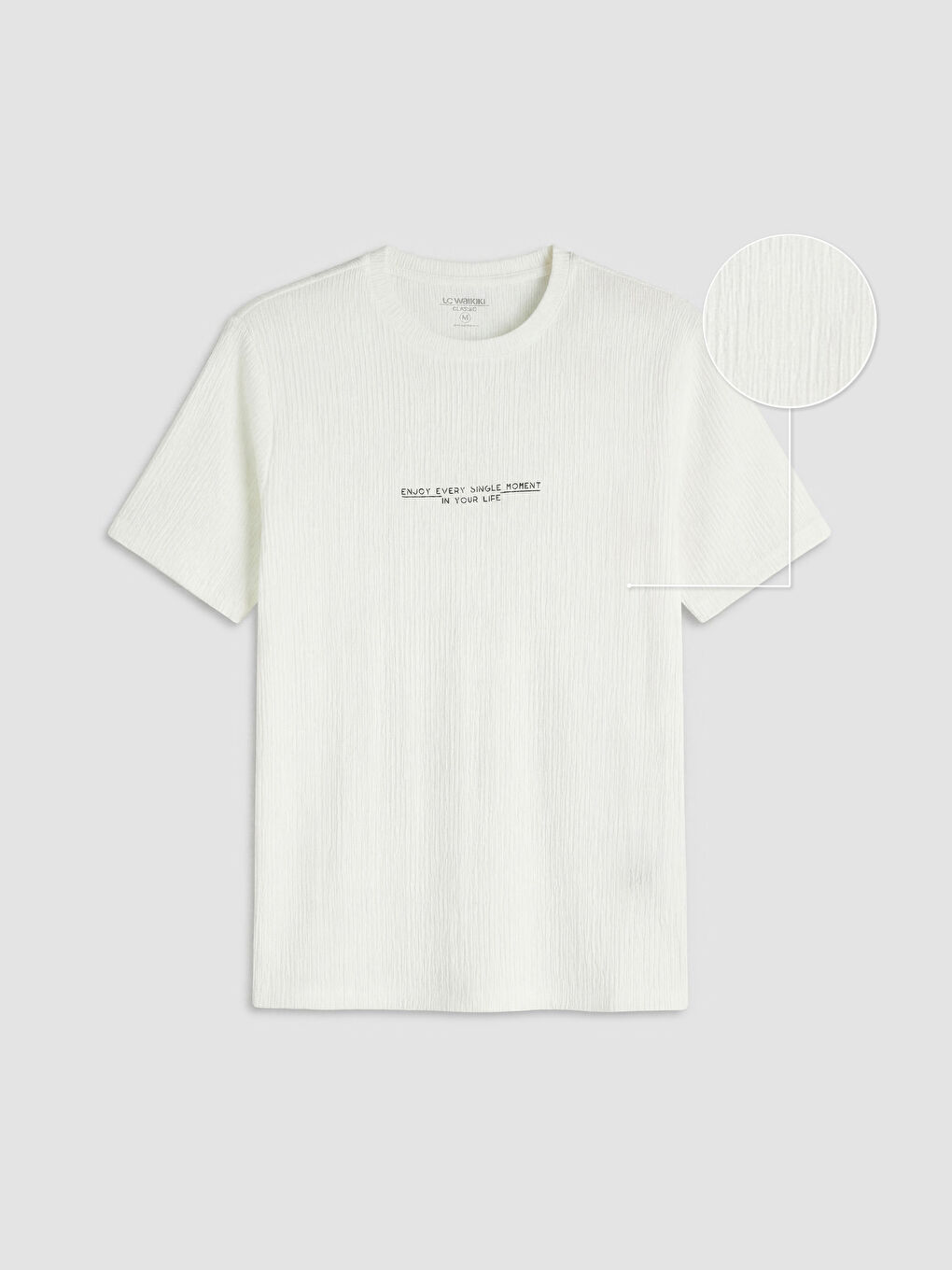 Ekru Bisiklet Yaka Baskılı Erkek Tişört