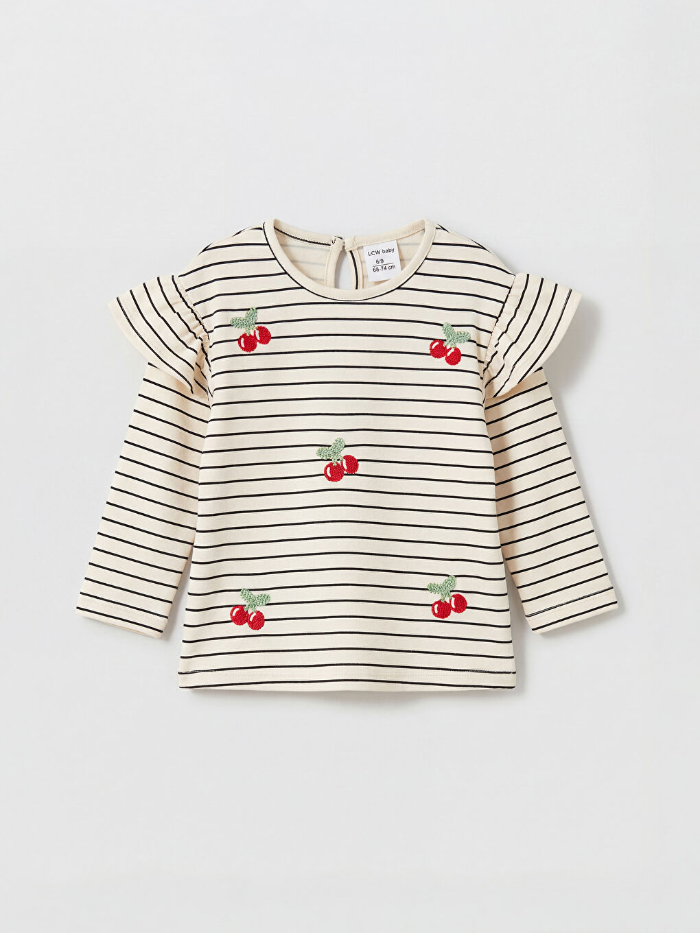 Bej Çizgili Nakışlı Kız Bebek Tişört ve Tayt-1
