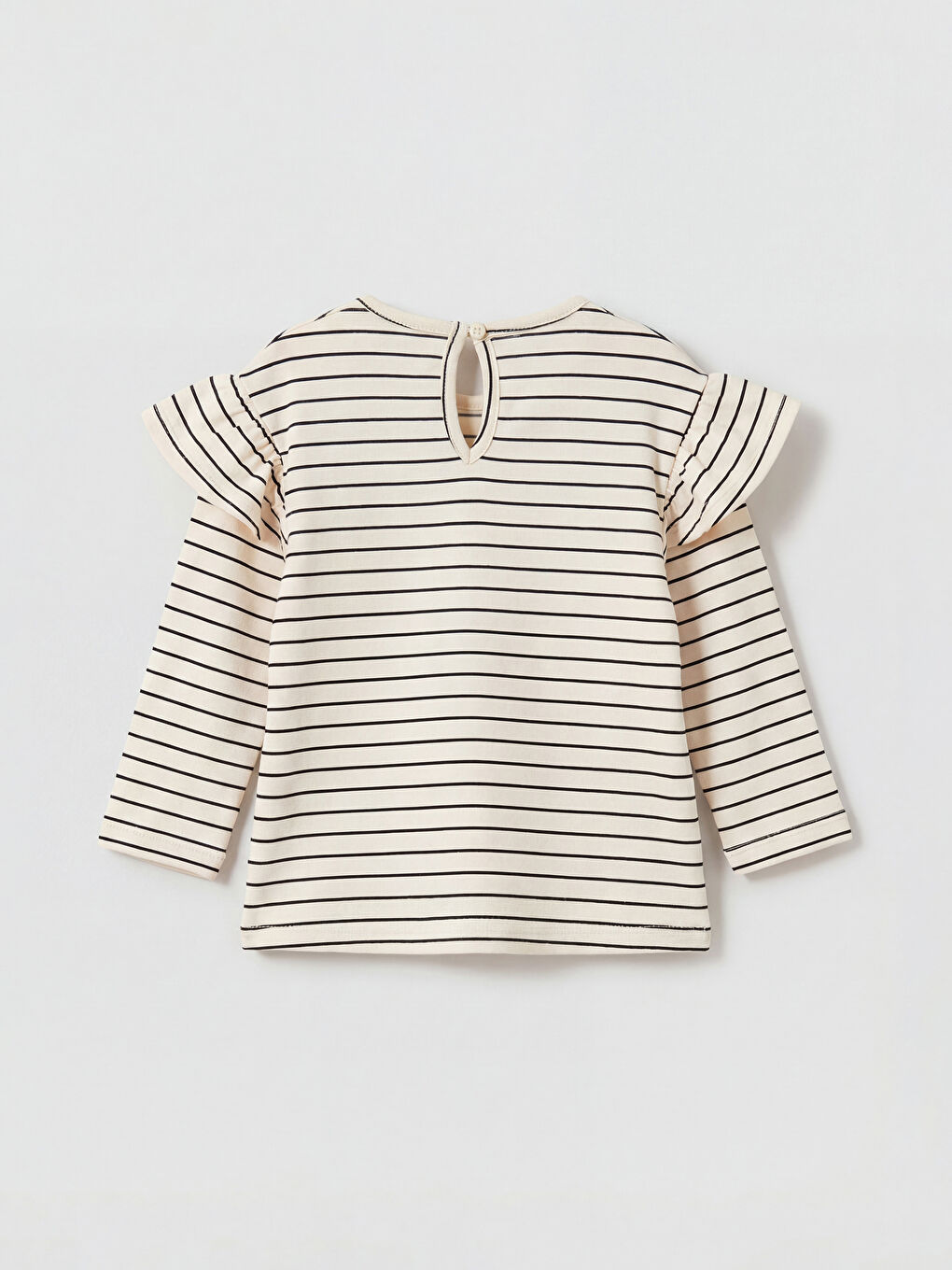 Bej Çizgili Nakışlı Kız Bebek Tişört ve Tayt-2