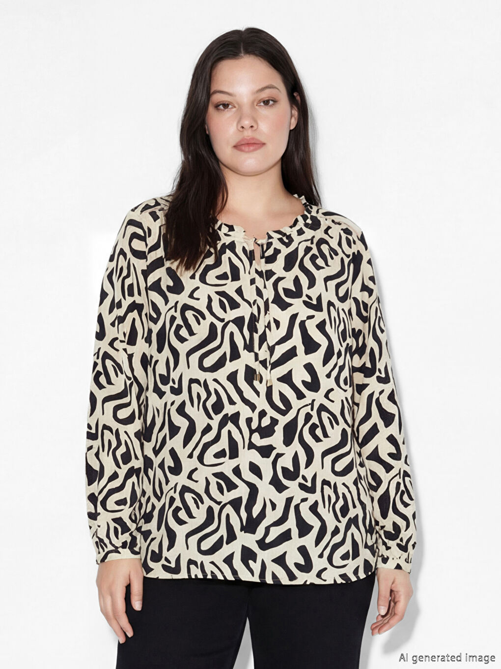 Bağlamalı Yaka Desenli Bluz-1