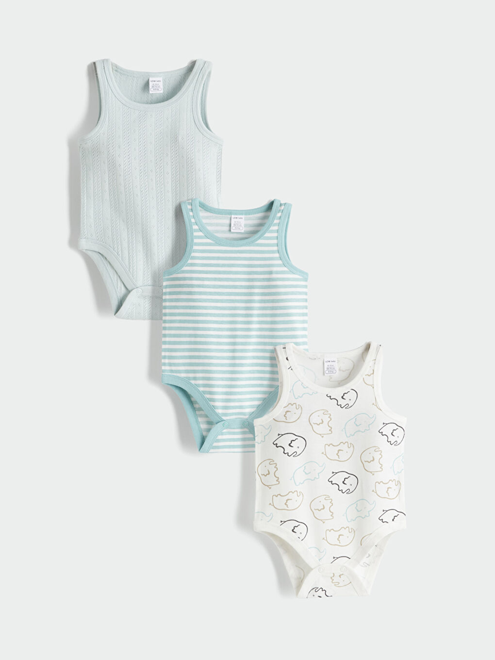 Ekru Desenli Erkek Bebek Çıtçıtlı Body 3'lü