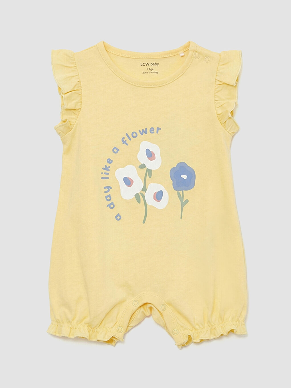 Ekru Çiçek Baskılı Kız Bebek Penye Tulum 2'li-1