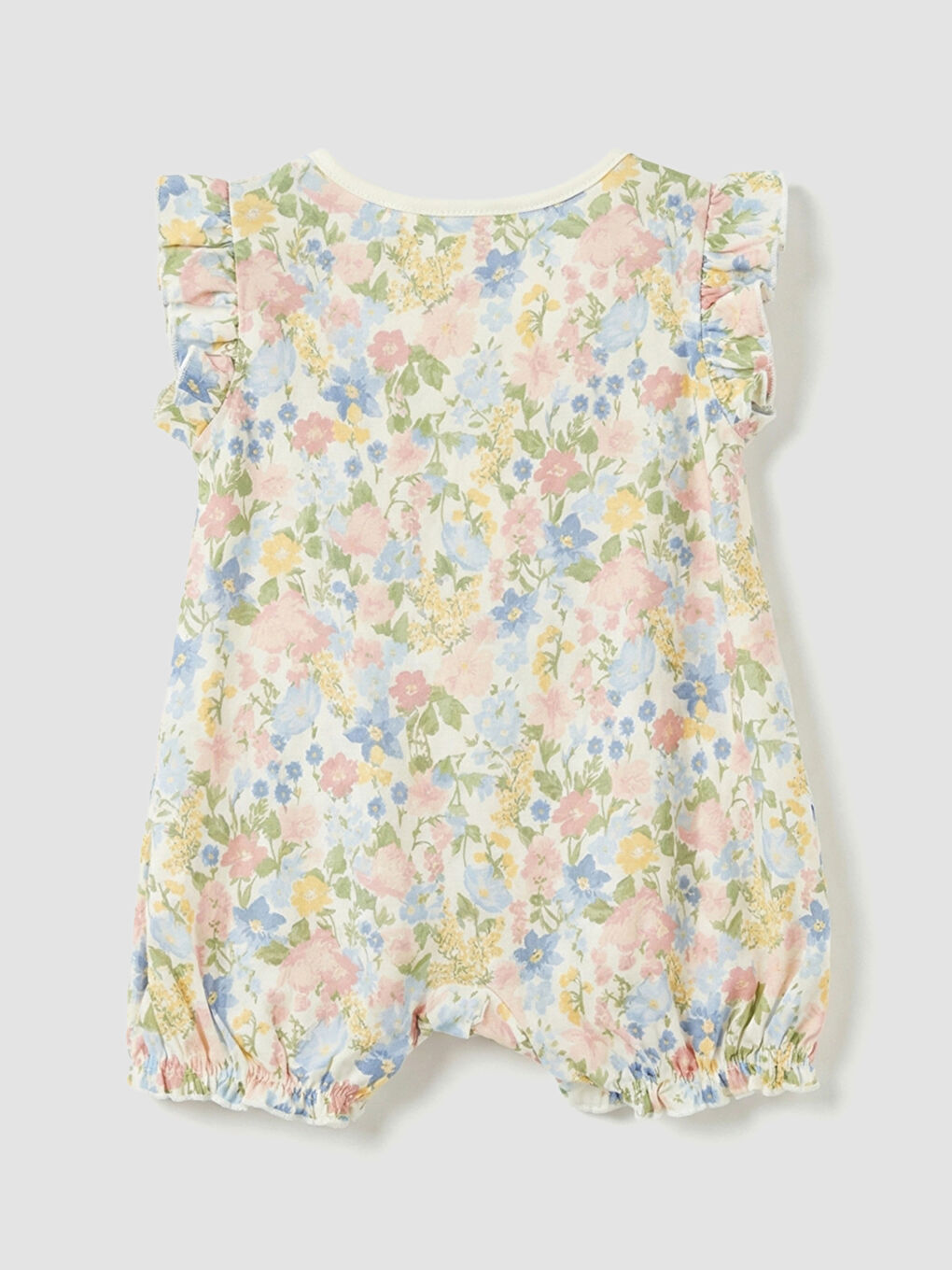 Ekru Çiçek Baskılı Kız Bebek Penye Tulum 2'li-4