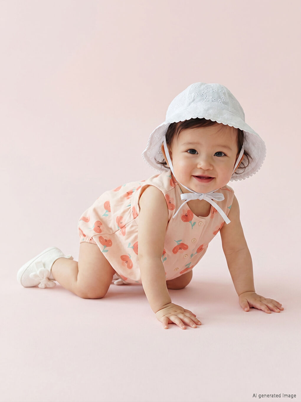 Crew Neck Printed Baby Girls' Jersey Jumpsuit