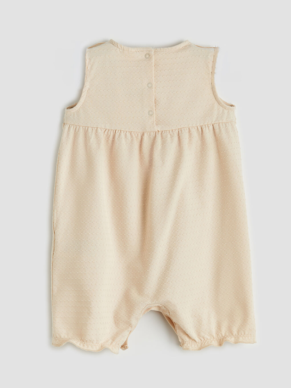 Bej Kız Bebek Penye Nakışlı Tulum-1