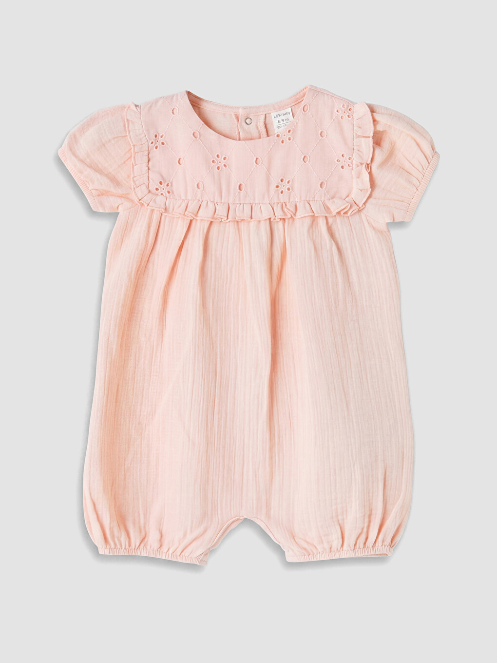 Pembe Fisto Detaylı Fırfırlı Kız Bebek Müslin Tulum