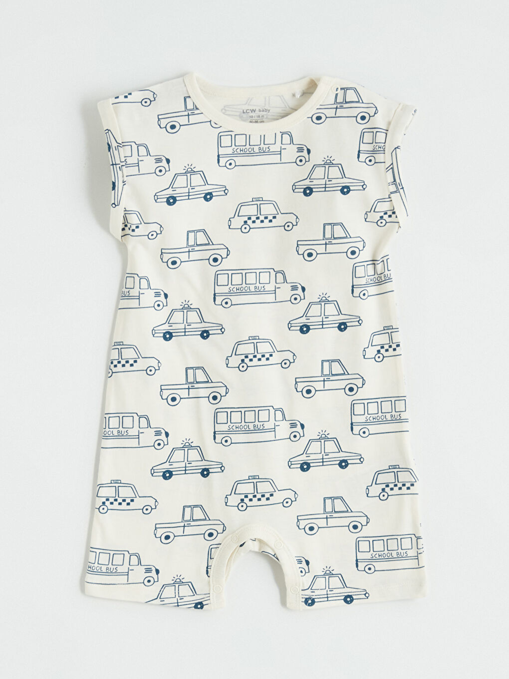 Ekru Bisiklet Yaka Araba Desenli Erkek Bebek Tulum