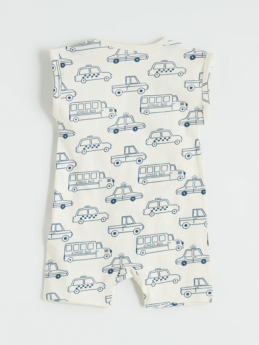 Ekru Bisiklet Yaka Araba Desenli Erkek Bebek Tulum-1