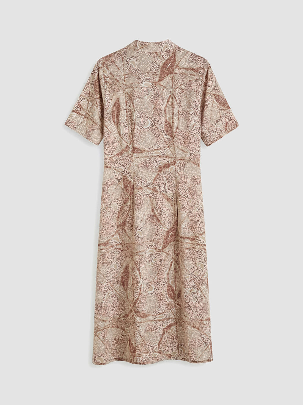 Bej Gömlek Yaka Desenli Elbise-5