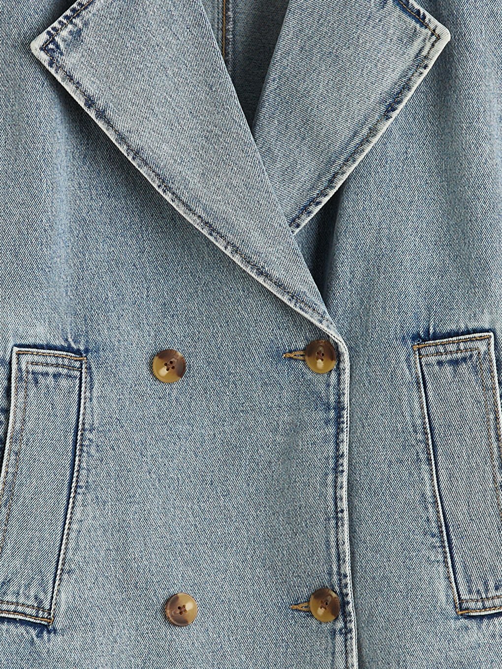 Двубортная женская джинсовая куртка-6