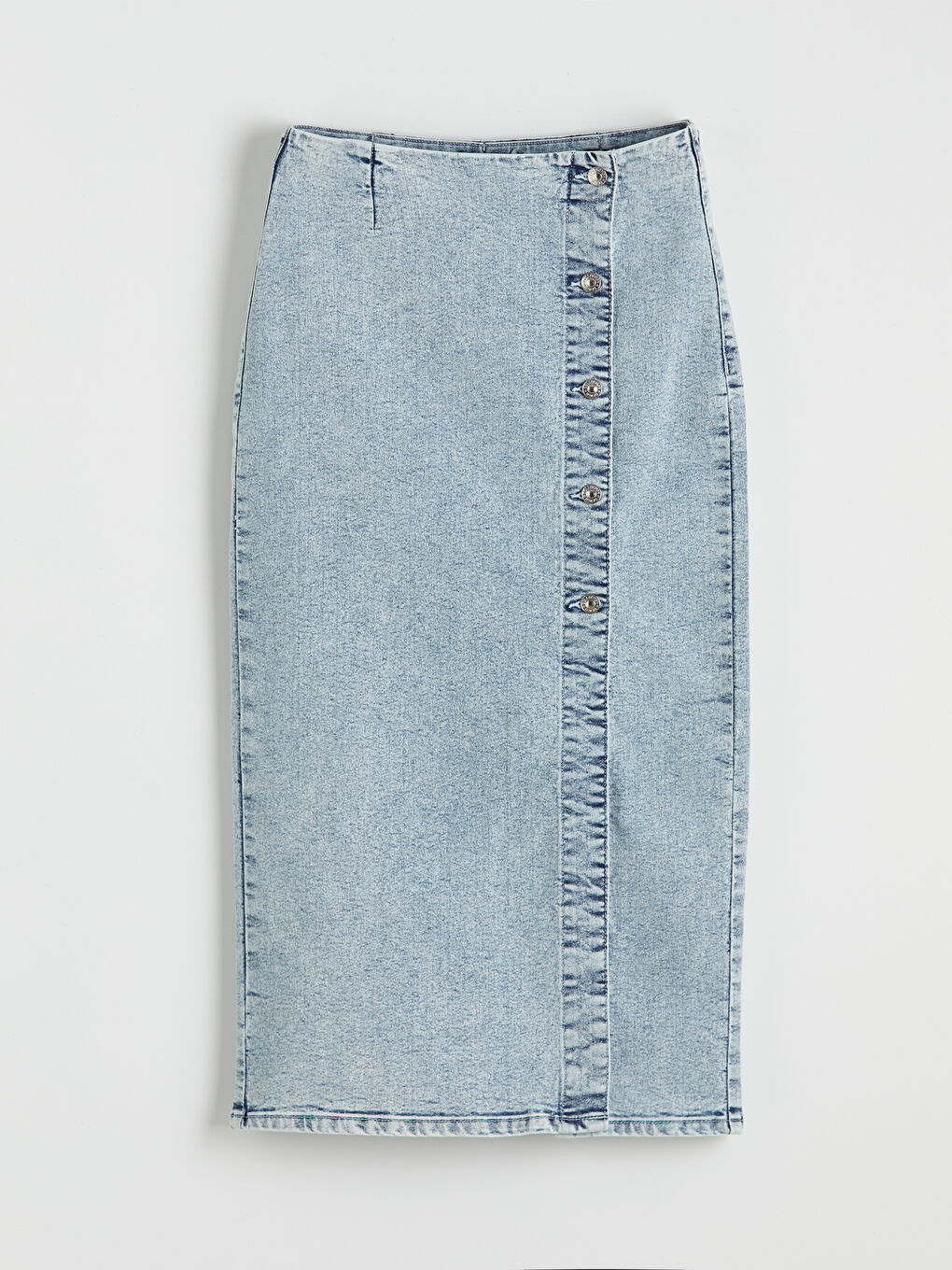 Dar Fit Yırtmaçlı Jean Etek-4