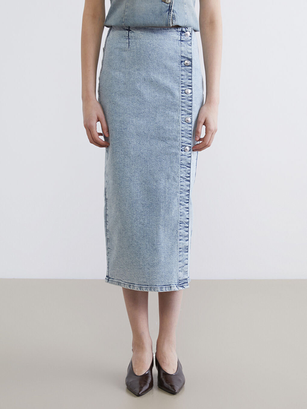 Dar Fit Yırtmaçlı Jean Etek-1