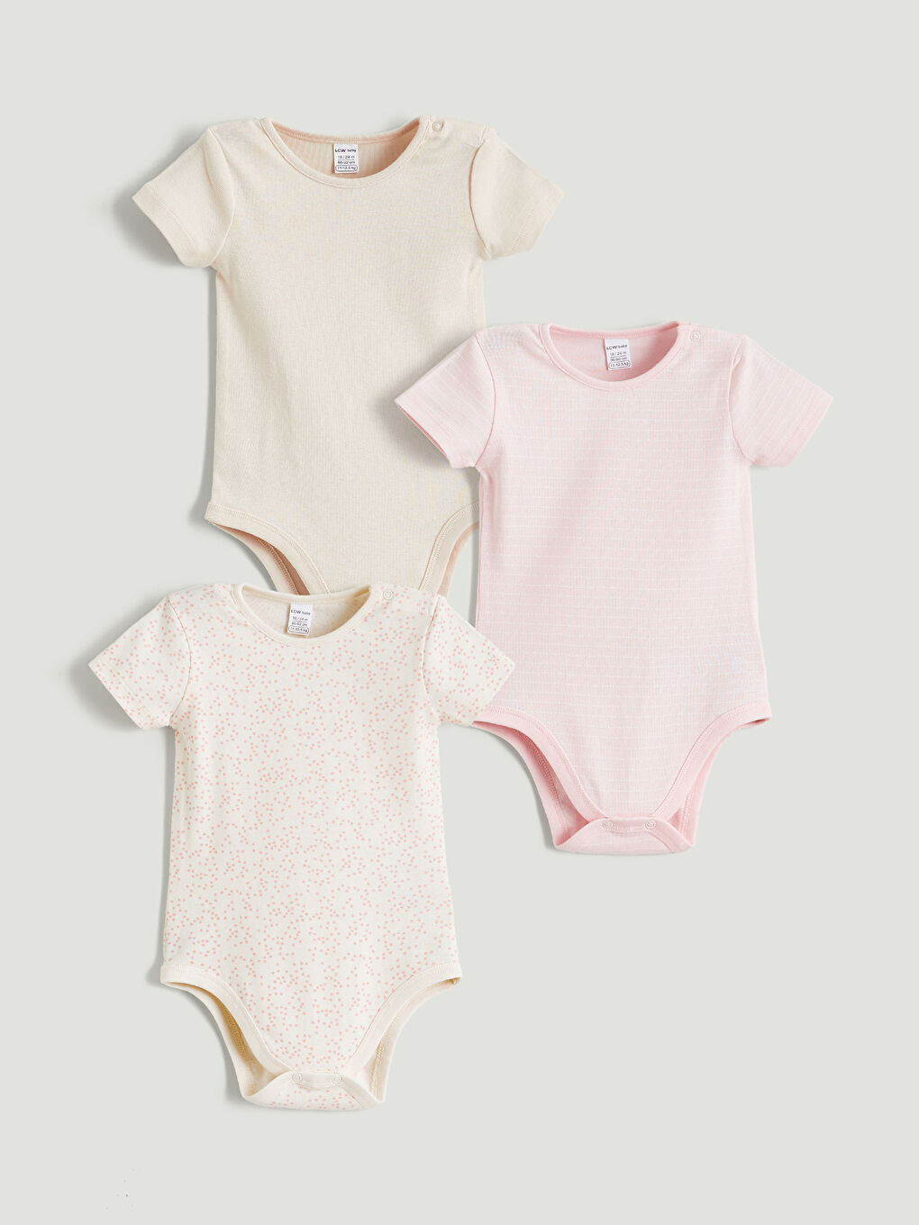 Ekru Bisiklet Yaka Kız Bebek Çıtçıtlı Body 3'lü