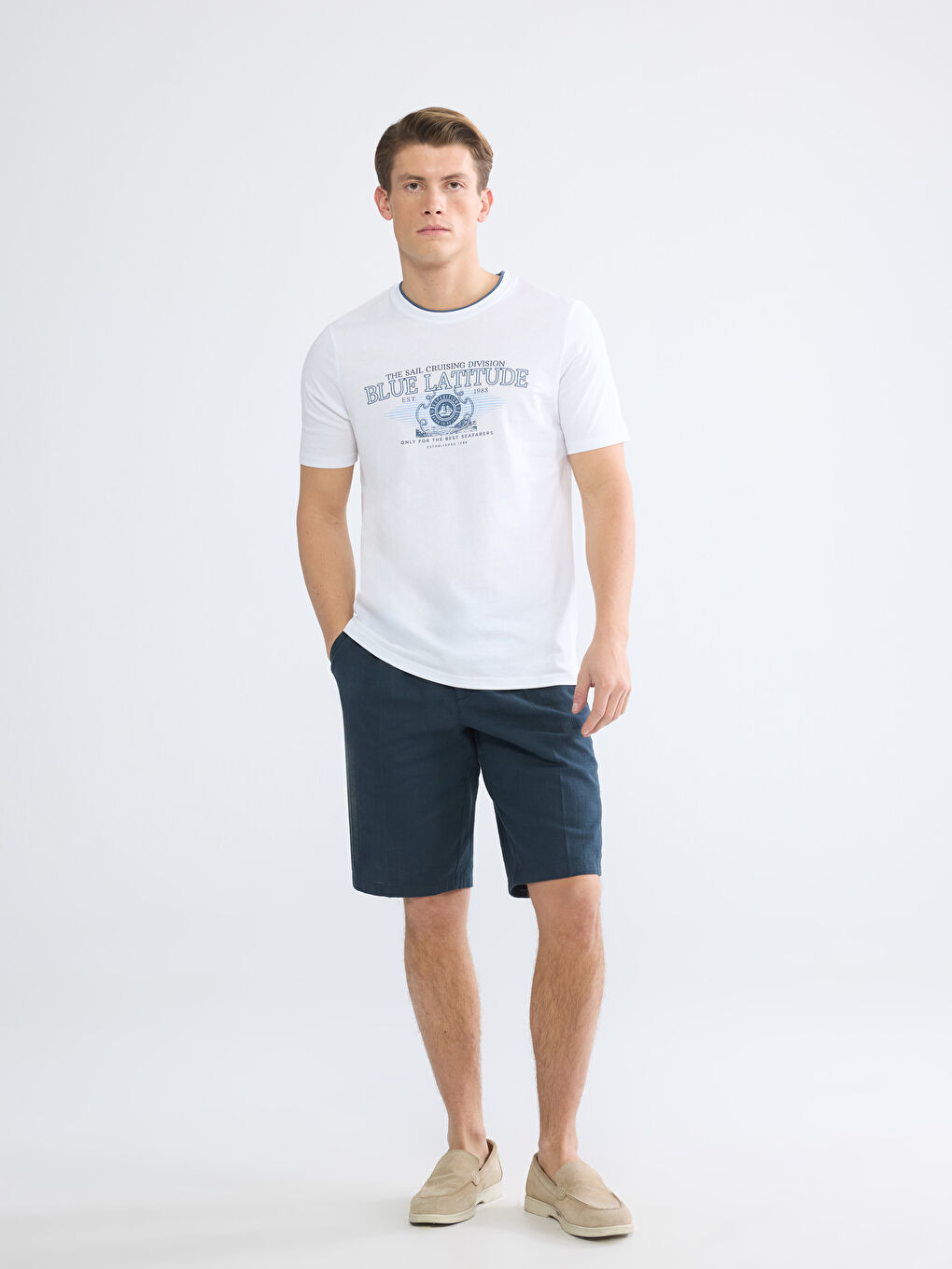 Bisiklet Yaka Erkek Baskılı Tişört-1