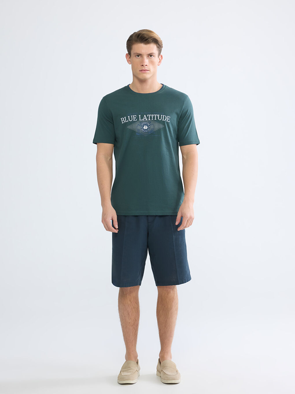 Bisiklet Yaka Erkek Baskılı Tişört-1