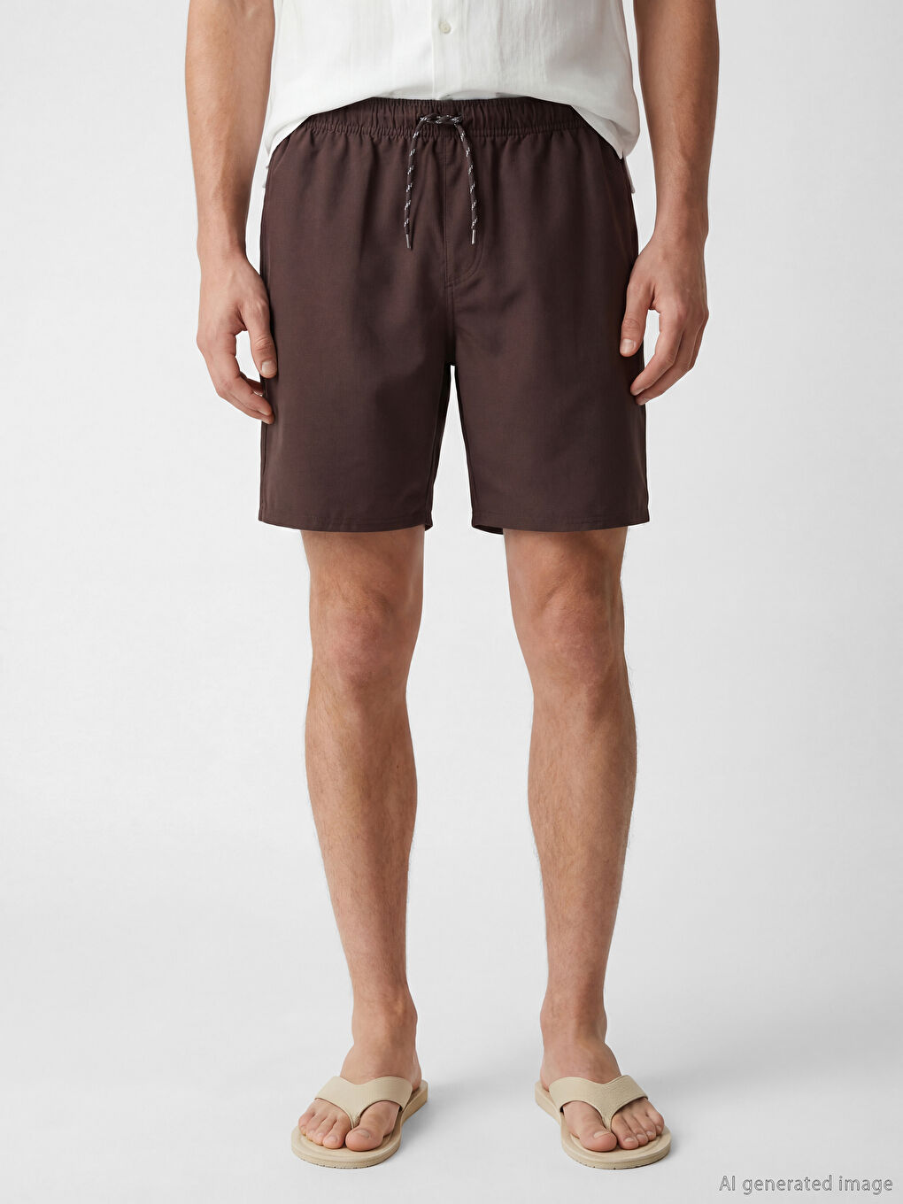 Kahverengi Kısa Boy Erkek Deniz Şortu-1