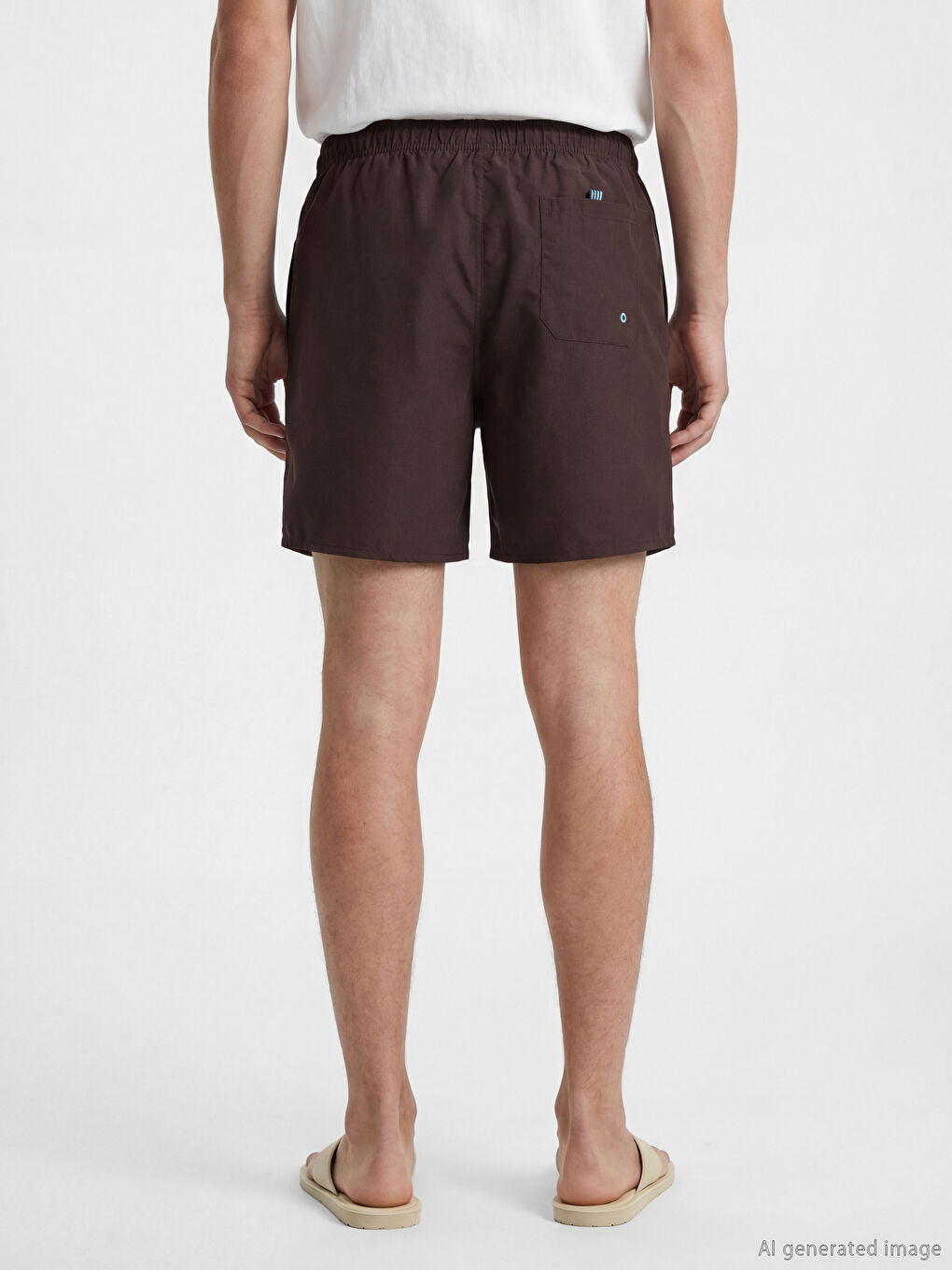 Kahverengi Kısa Boy Erkek Deniz Şortu-3