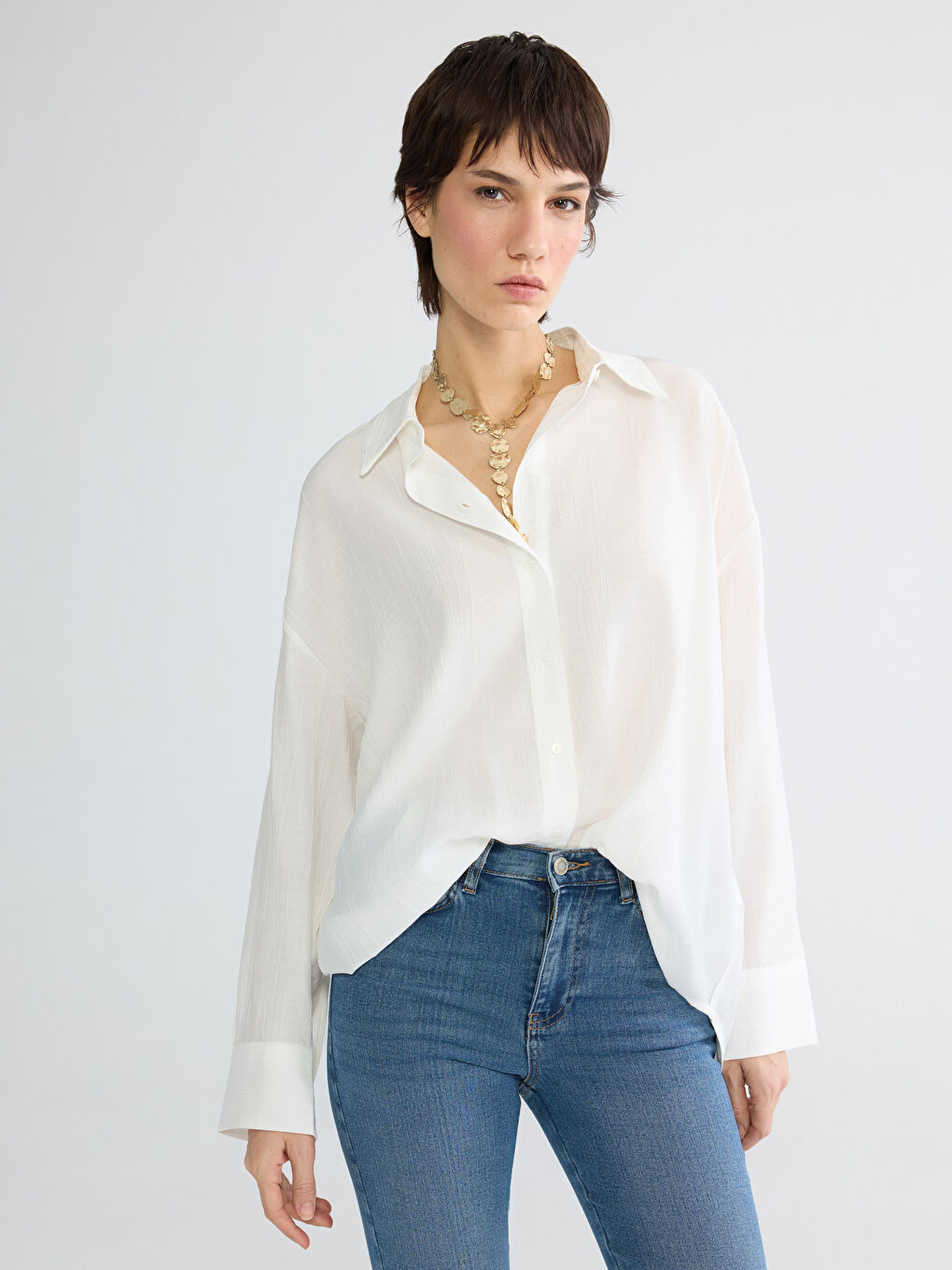 Textured Oversized Women's Shirt