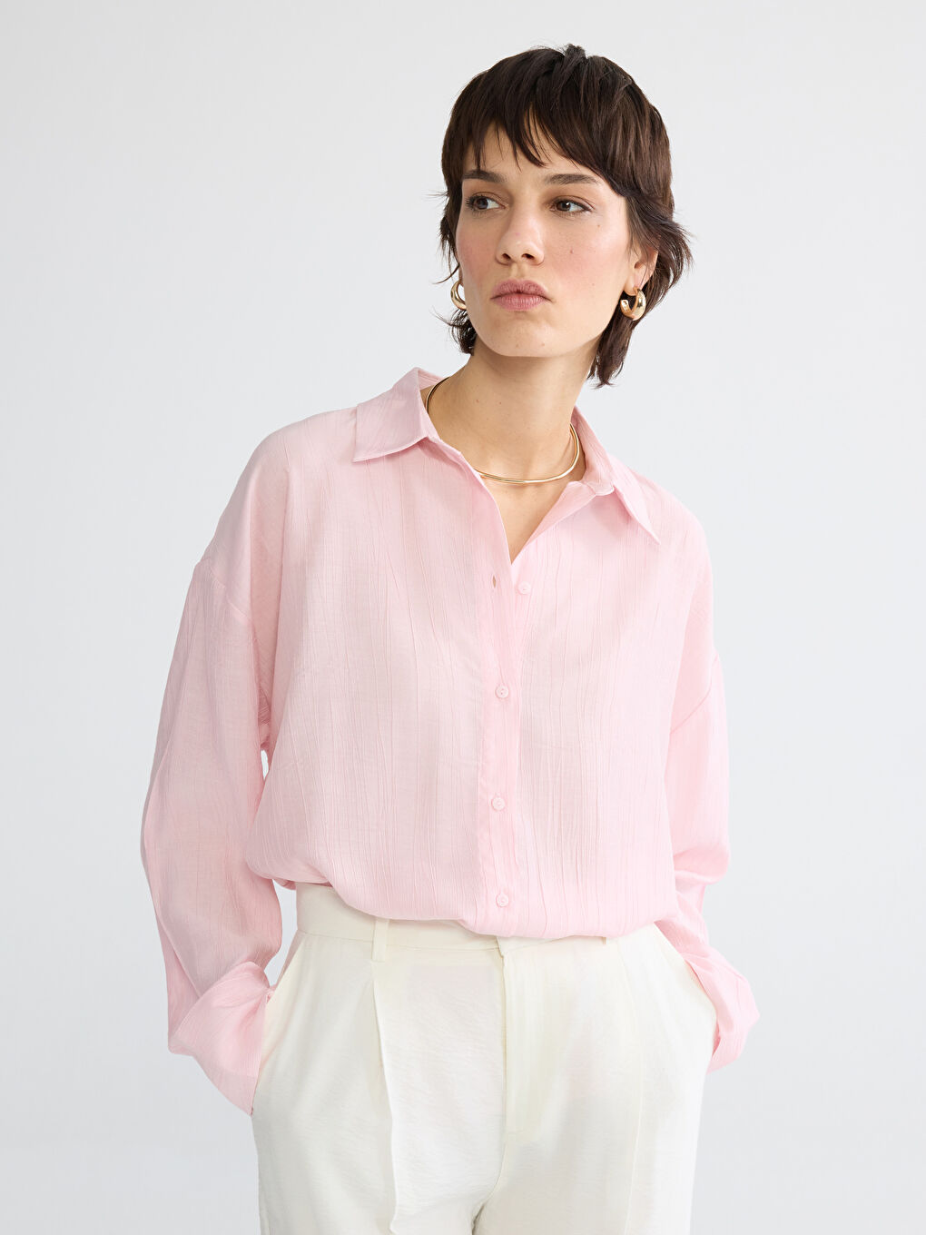 Textured Oversized Women's Shirt