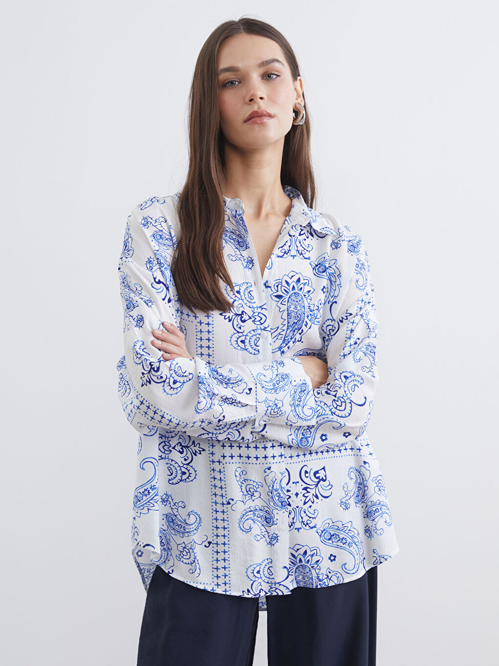 Patterned Oversized Women's Shirt