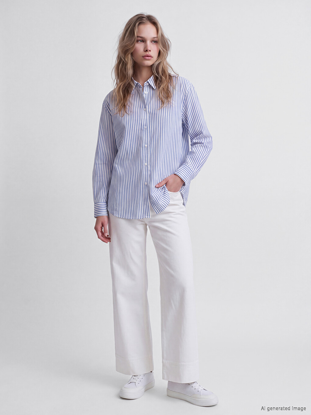 Striped Oversize Poplin Women's Shirt-1