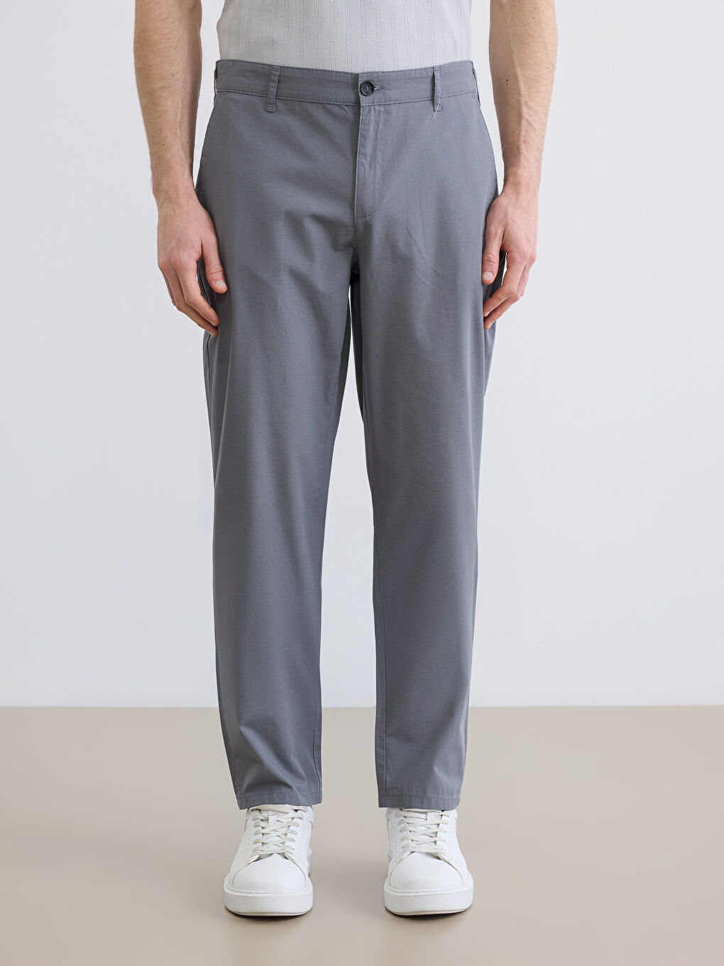 Gri Loose Fit Erkek Chino Pantolon-1
