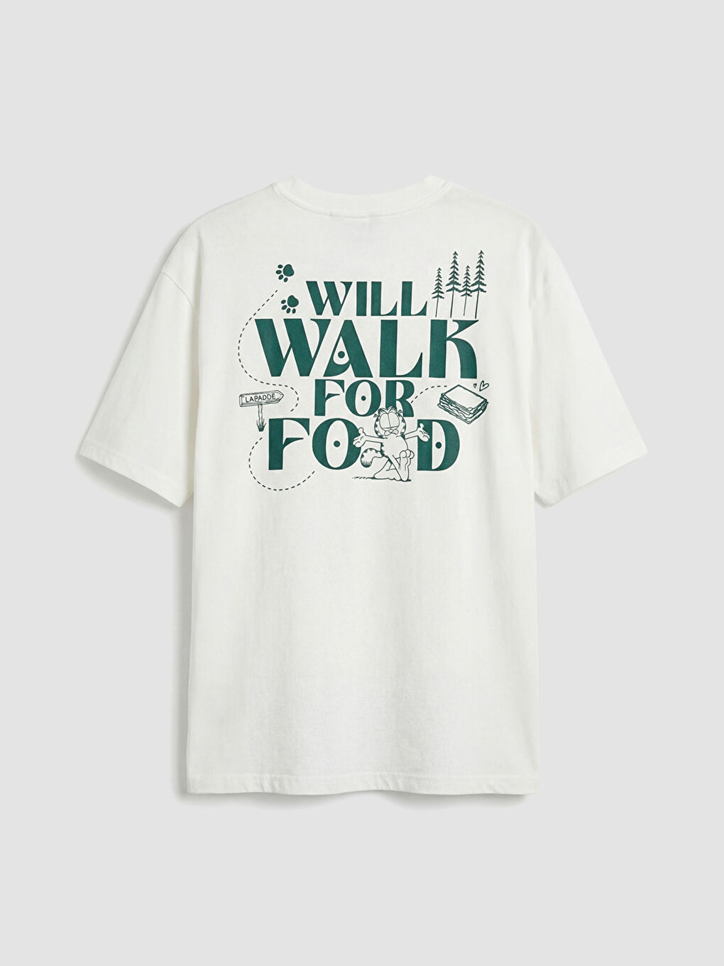 Ekru Oversize Bisiklet Yaka Garfield Baskılı Erkek Tişört-5