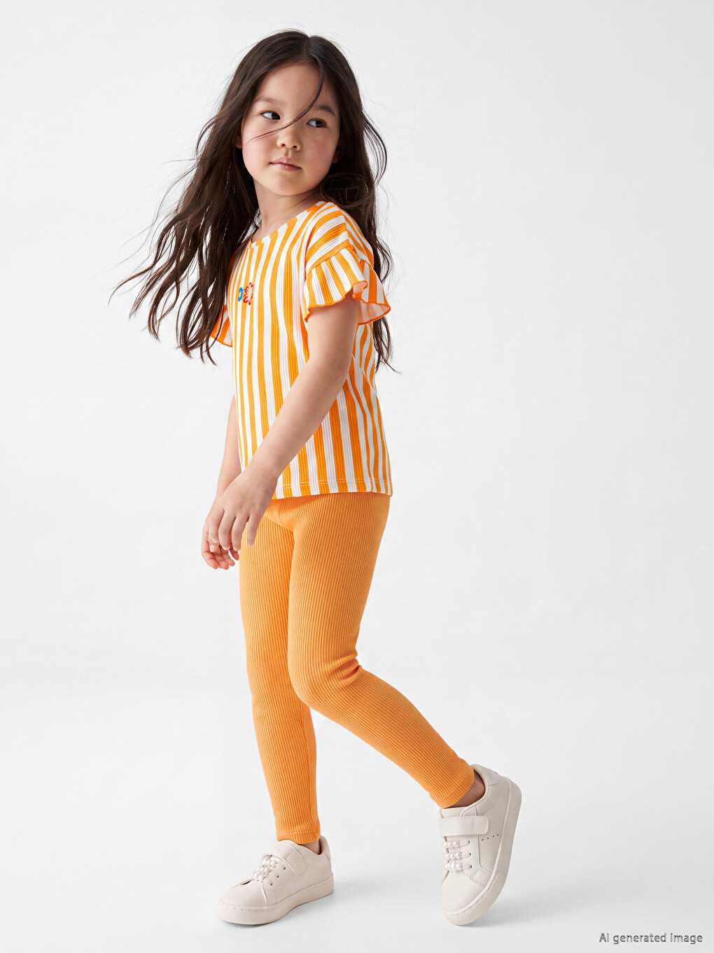 Crew Neck Embroidered Girls' T-shirt And Leggings