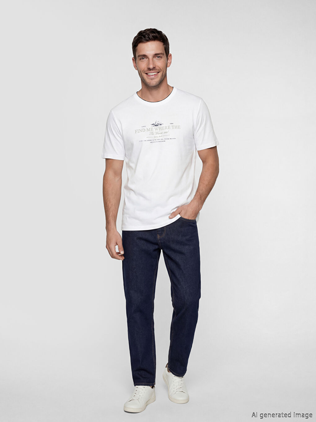 تي شيرت رجالي محبوك مطبوع بياقة دائرية-1