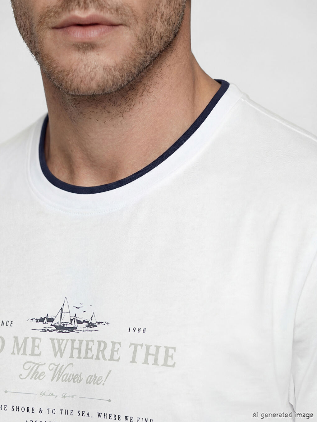 تي شيرت رجالي محبوك مطبوع بياقة دائرية-2