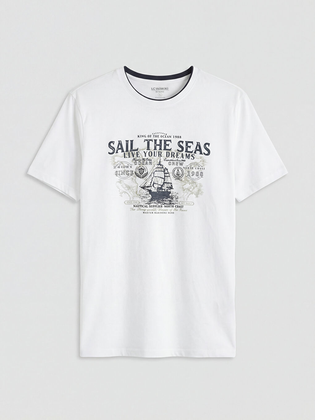 تي شيرت رجالي محبوك مطبوع بياقة دائرية-4