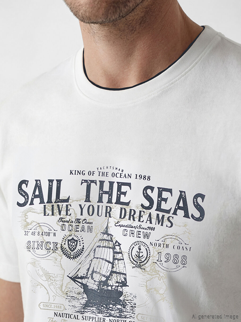 تي شيرت رجالي محبوك مطبوع بياقة دائرية-2