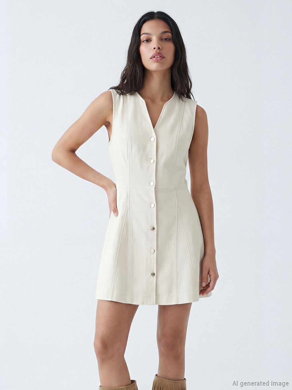 Kaçık Yaka A Kesim Mini Jean Elbise