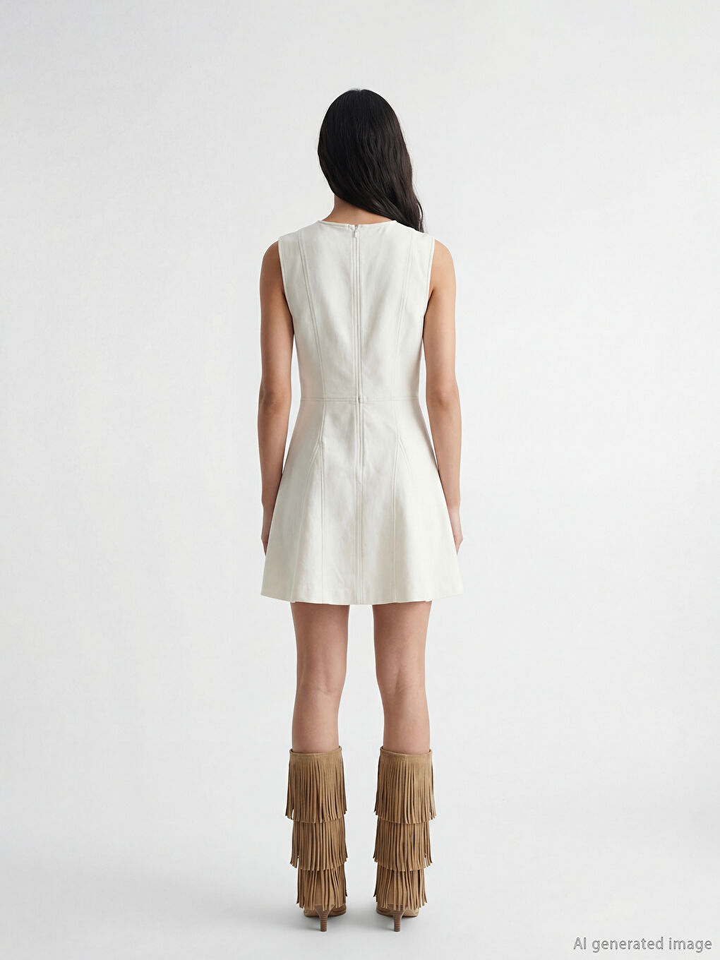 Kaçık Yaka A Kesim Mini Jean Elbise-3