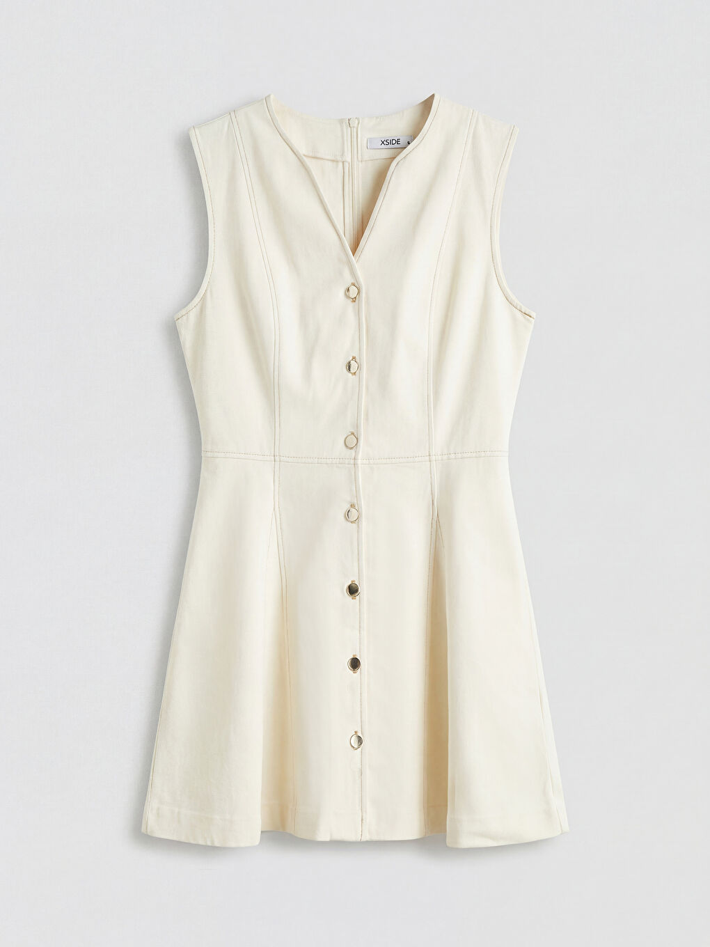 Kaçık Yaka A Kesim Mini Jean Elbise-4