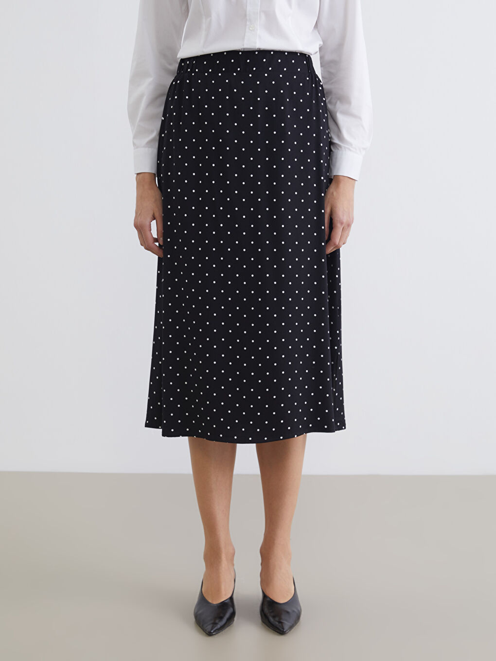 Polka Dot Skirt with Elastic Waist and Slit-1