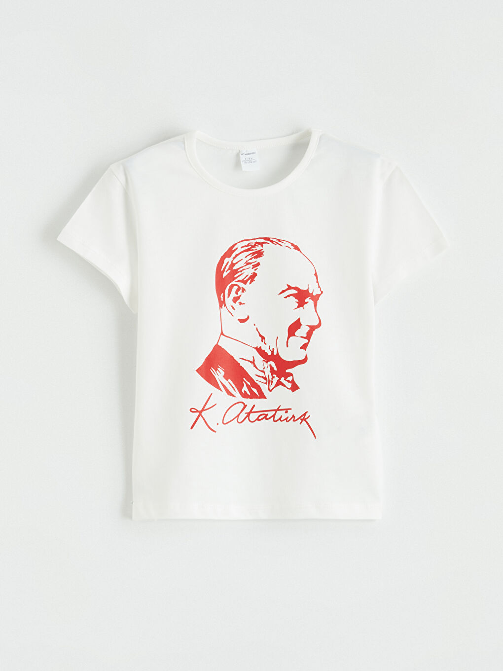 Ekru Bisiklet Yaka Atatürk Baskılı Kız Çocuk Tişört