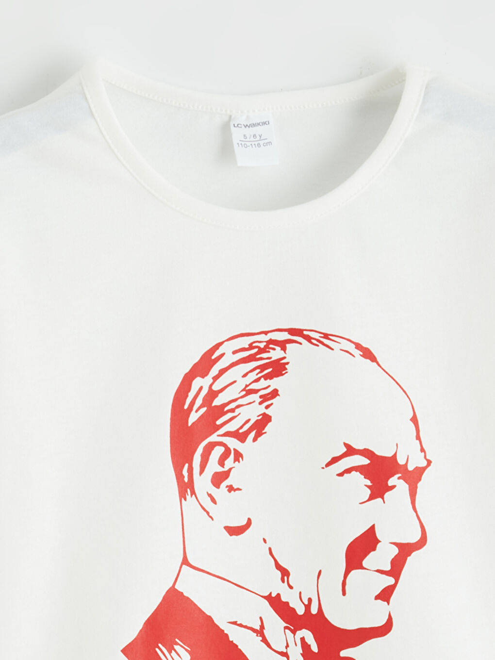 Ekru Bisiklet Yaka Atatürk Baskılı Kız Çocuk Tişört-1