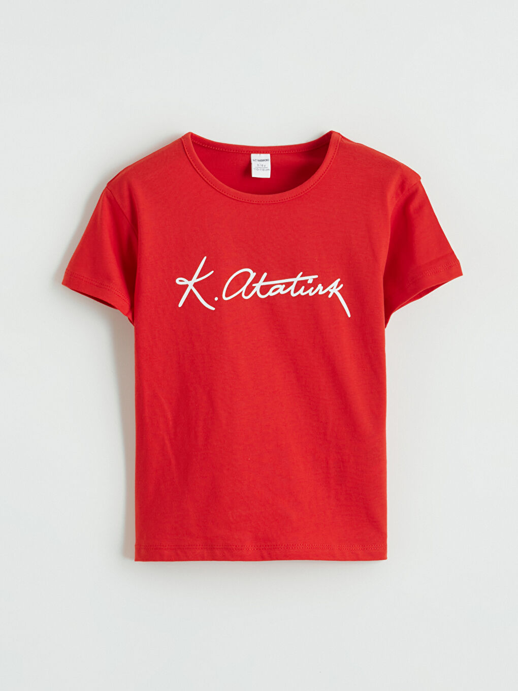 Kırmızı Bisiklet Yaka Atatürk Baskılı Kız Çocuk Tişört-1