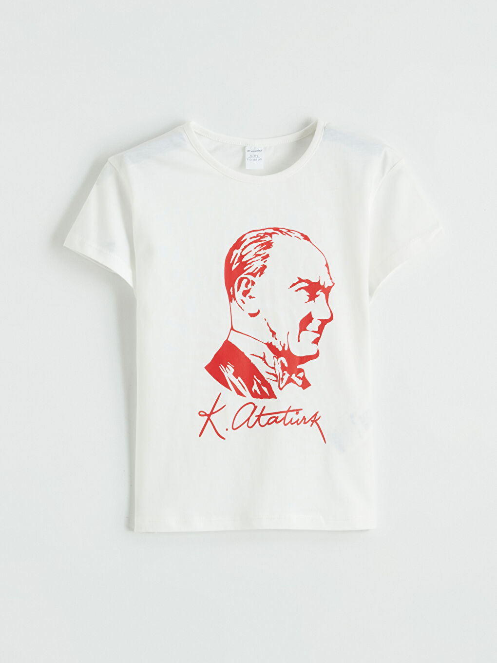 Ekru Bisiklet Yaka Atatürk Baskılı Kız Çocuk Tişört-1