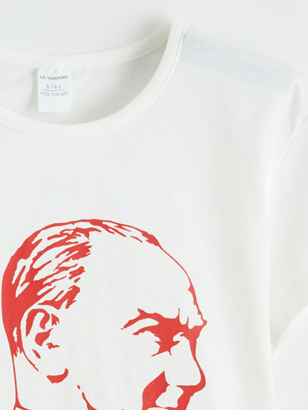 Ekru Bisiklet Yaka Atatürk Baskılı Kız Çocuk Tişört-2