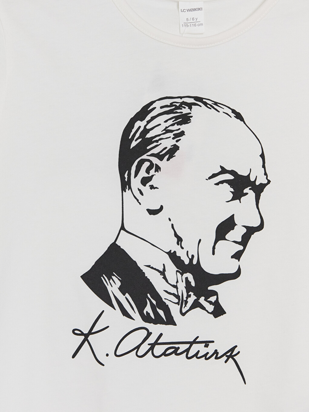 Beyaz Bisiklet Yaka Atatürk Baskılı Kız Çocuk Tişört-2