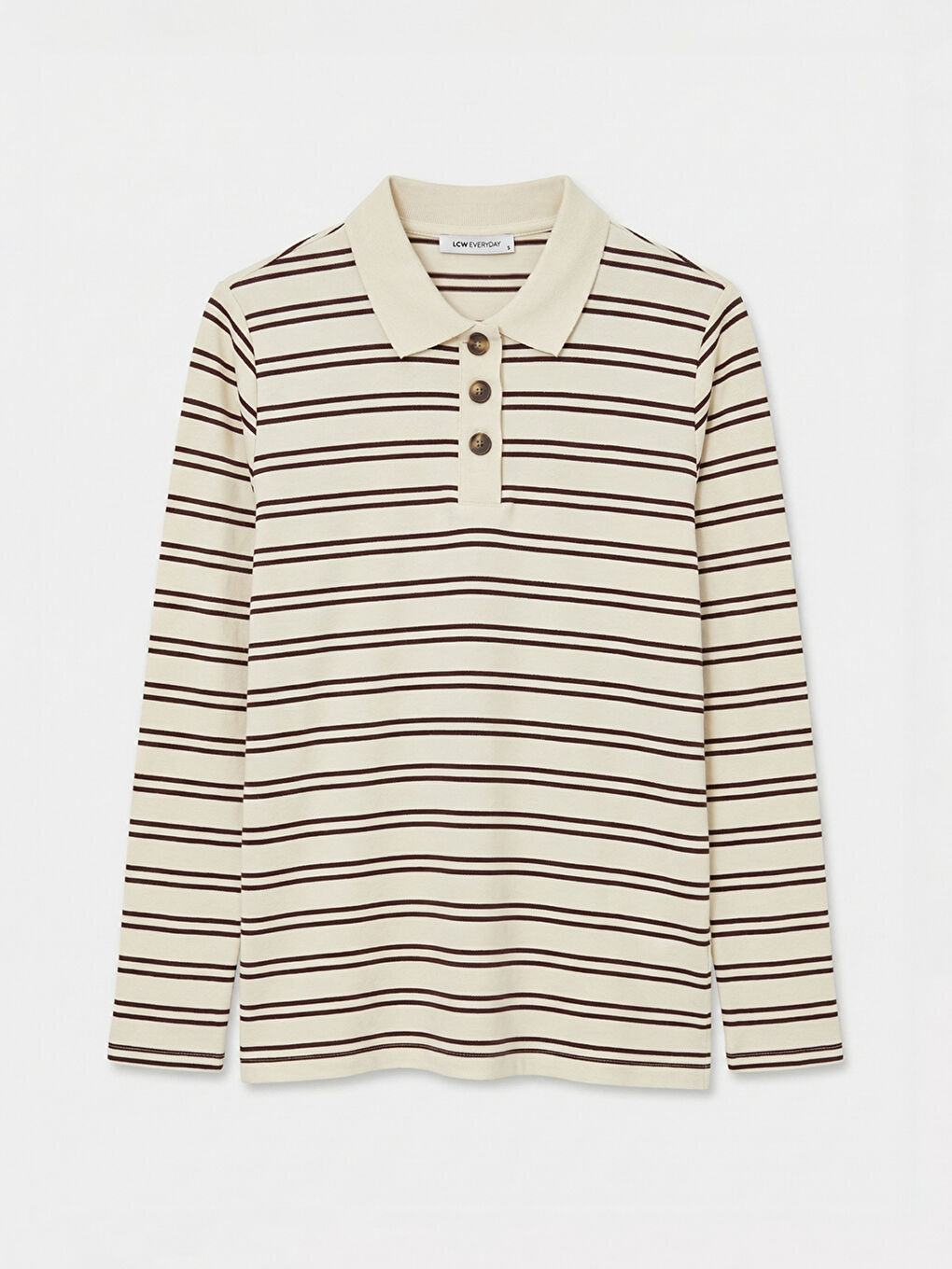 жолақты поло жағасы әйелдер футболкасы-5