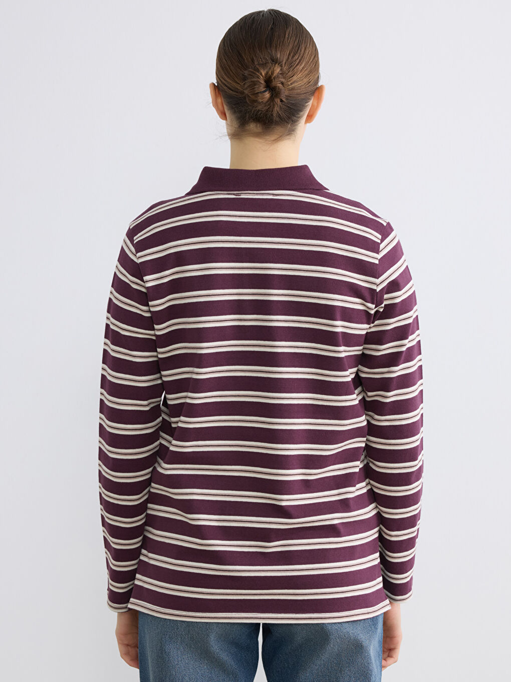 Поло жағалы жолақты әйелдер футболкасы-3