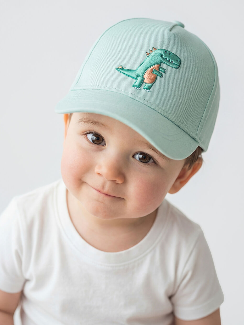 Yeşil Dinozor Nakışlı Erkek Bebek Kep Şapka 