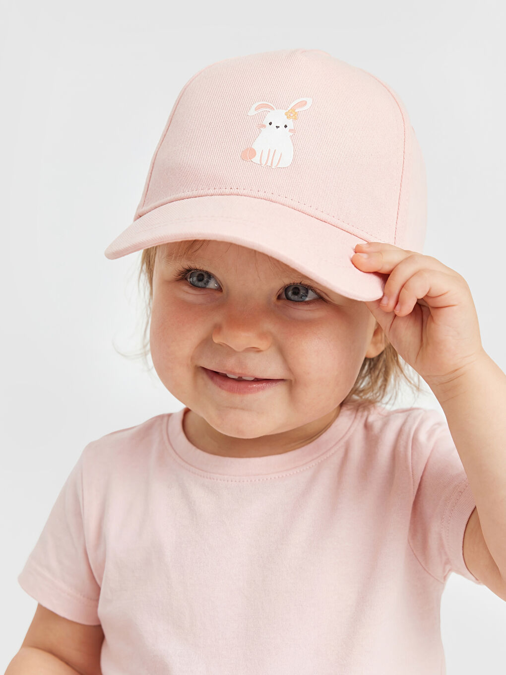 Pembe Tavşan Nakışlı Kız Bebek Kep Şapka 