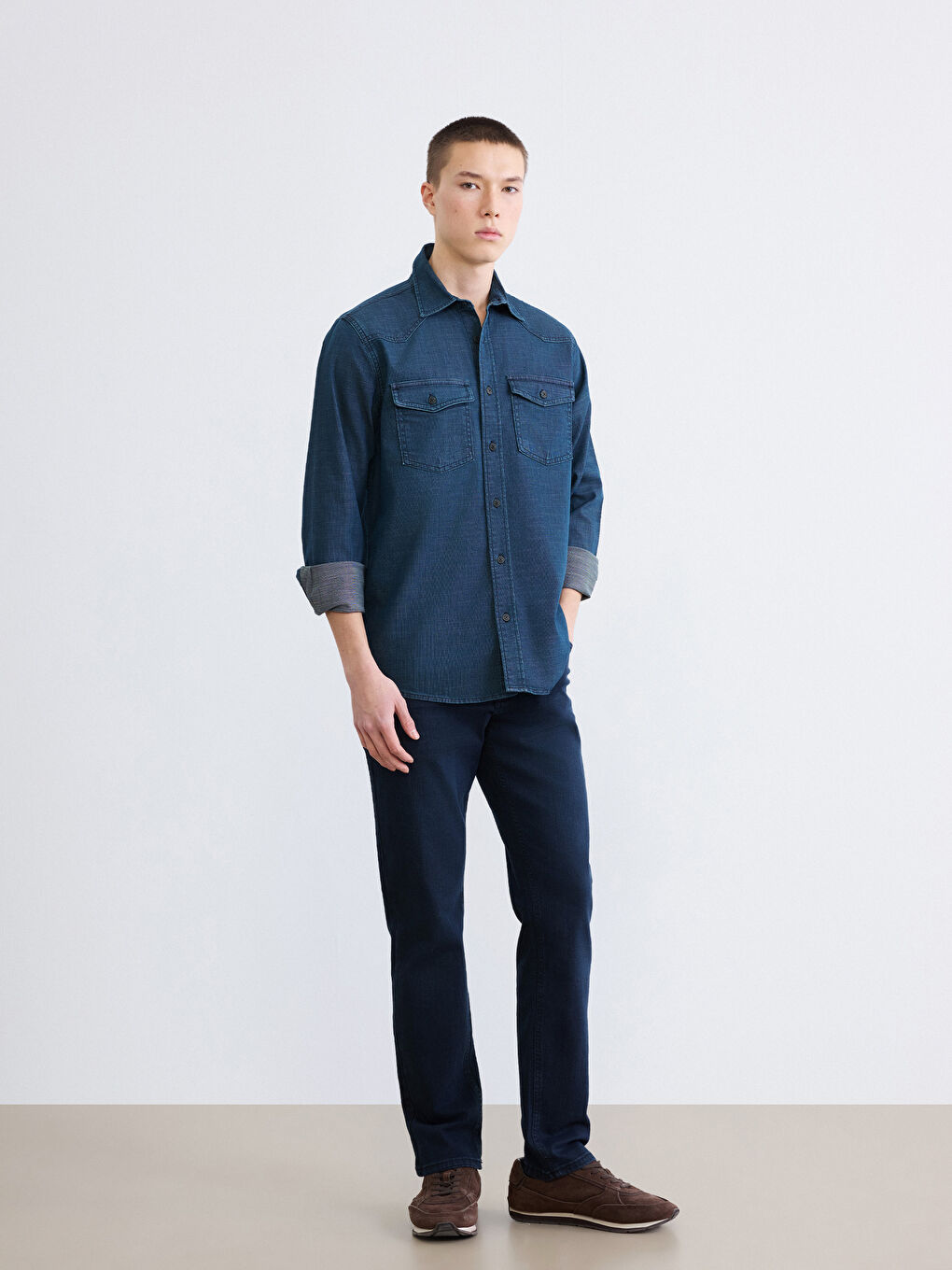 İndigo Regular Fit Erkek Jean Gömlek-1
