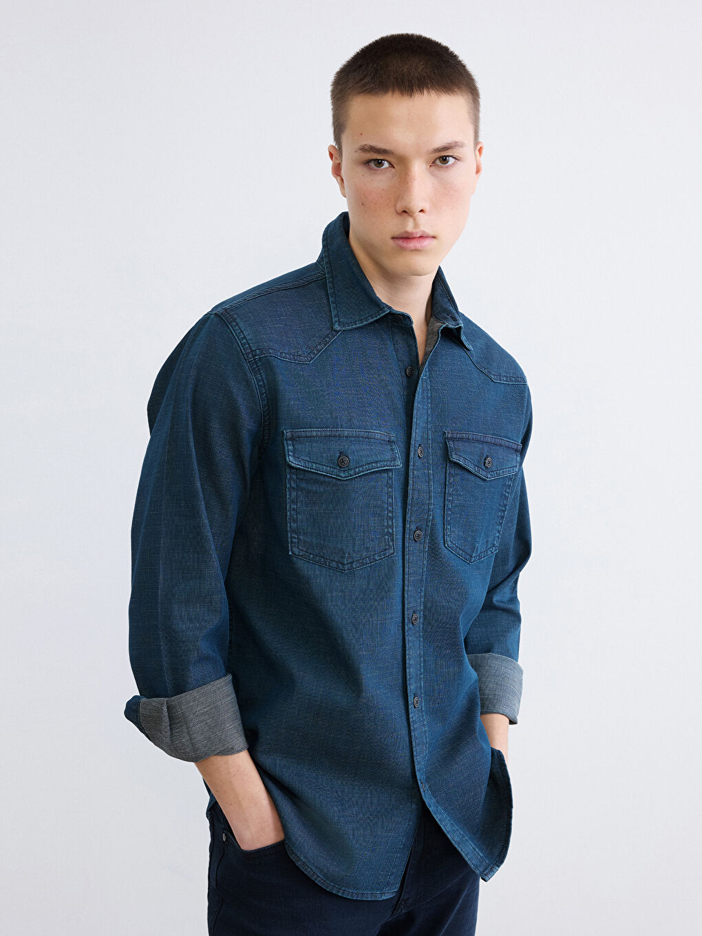 İndigo Regular Fit Erkek Jean Gömlek
