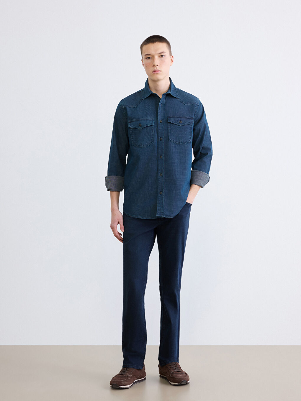 İndigo Regular Fit Erkek Jean Gömlek-2